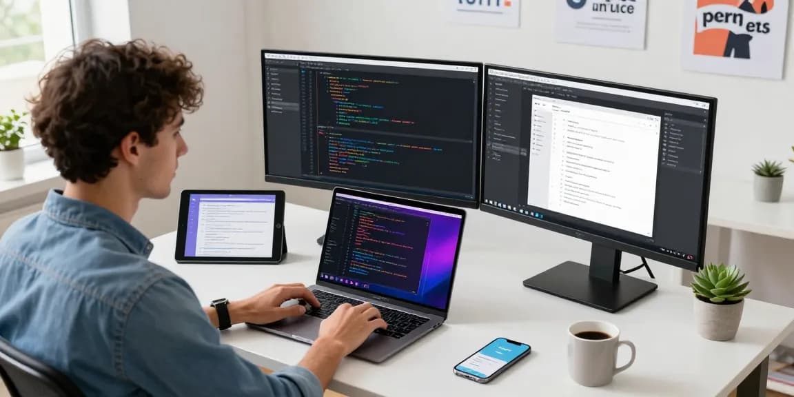 Dynamic software development workspace with Telegram notifications on screen at telegramin-cn.com