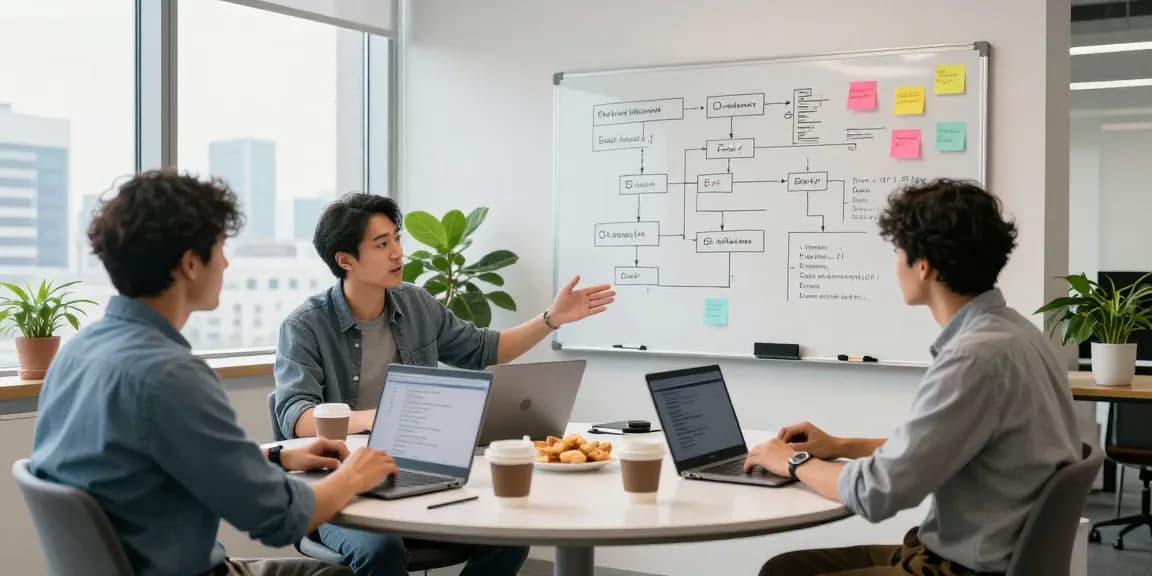 Collaborative software development team in a modern office discussing ideas at the WPS Official Website.