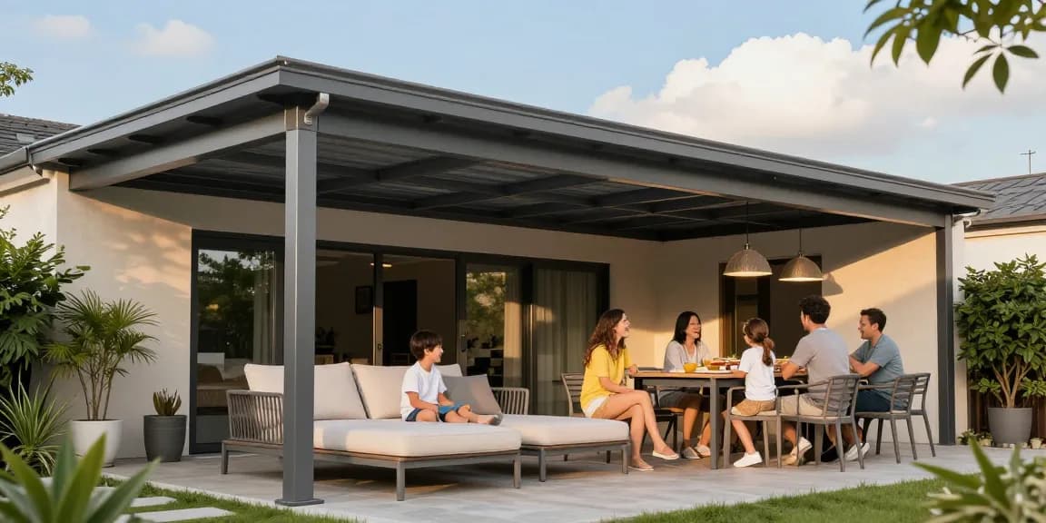 Moderne Terrassenüberdachungen für einen komfortablen Outdoor-Bereich mit Familie.