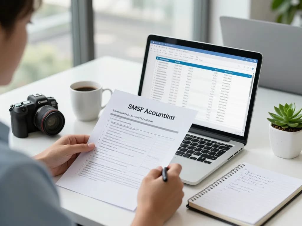 SMSF Accountants reviewing financials in a modern office setting, showcasing professionalism and transparency.