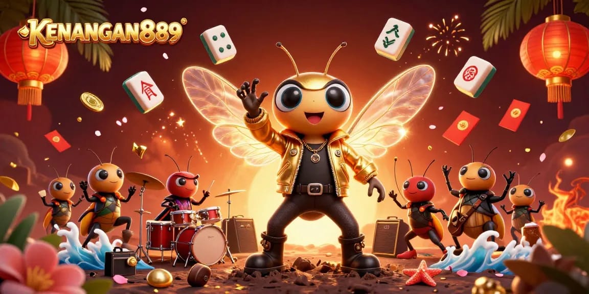Experience the excitement of KENANGAN889 with vibrant casino-themed characters and elements.