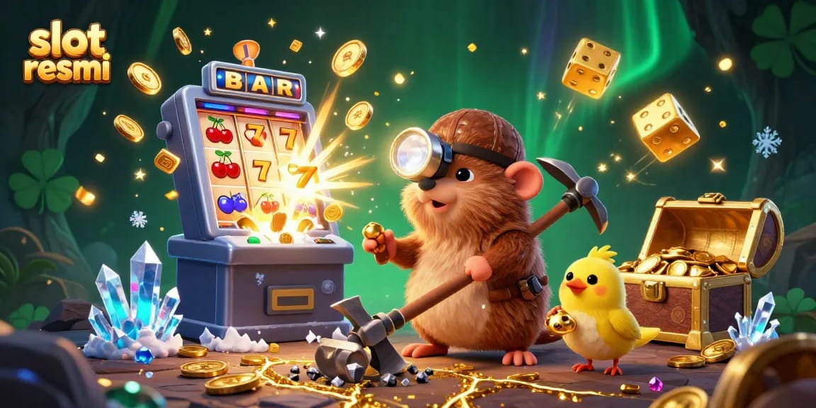 Experience slot resmi gaming with a thrilling visualization of a treasure hunter mole amidst jackpot elements.