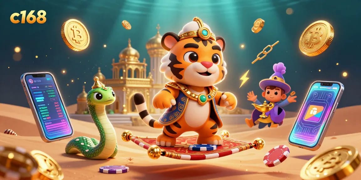 Experience thrilling gameplay at c168 with a vibrant online casino illustration full of dynamic elements.