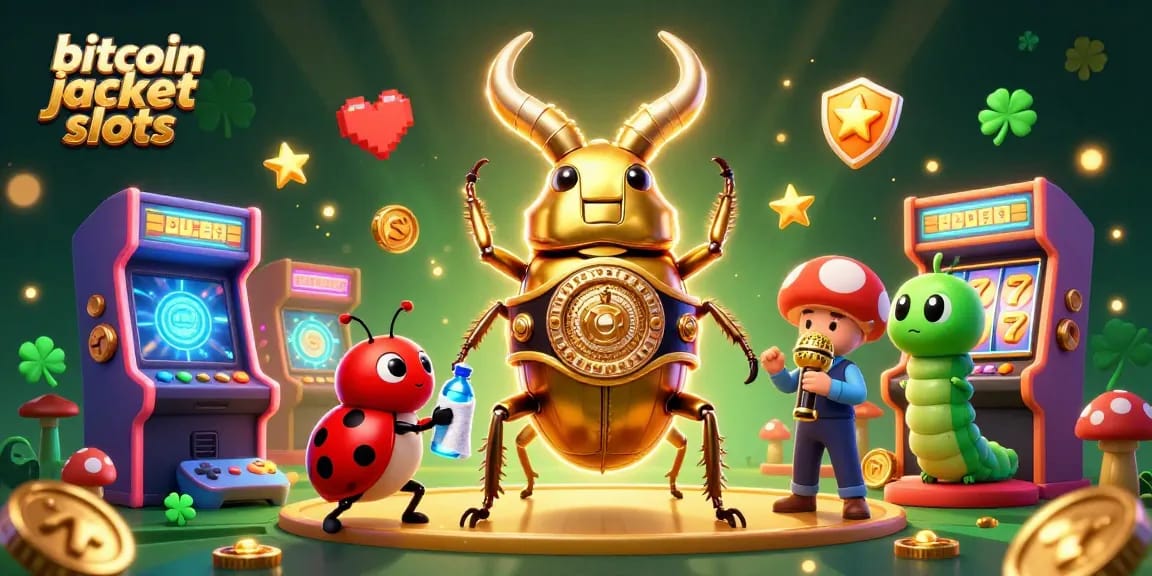 Experience bitcoin jackpot slots with vibrant 3D characters and engaging game elements in this dynamic illustration.