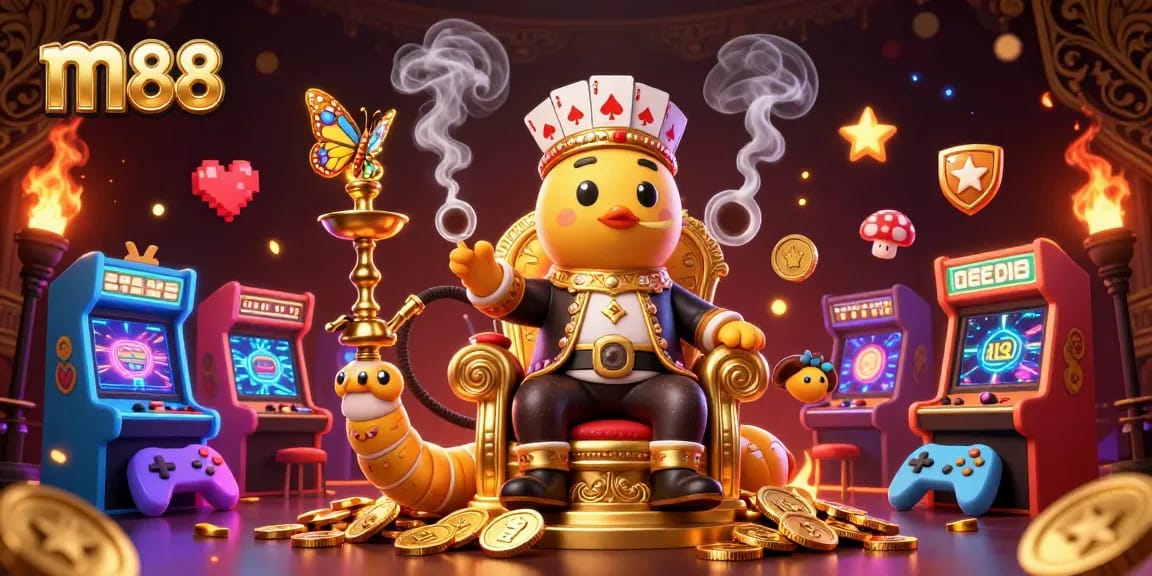 M88 brings to life a vibrant 3D casino scene featuring characters and gaming elements, perfect for immersive online betting experiences.