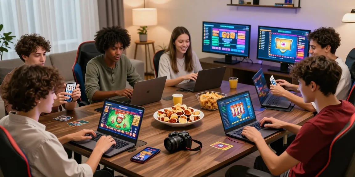 Engaged players enjoying online card games at home, showcasing gaming excitement at gamebaidoithuong.is.