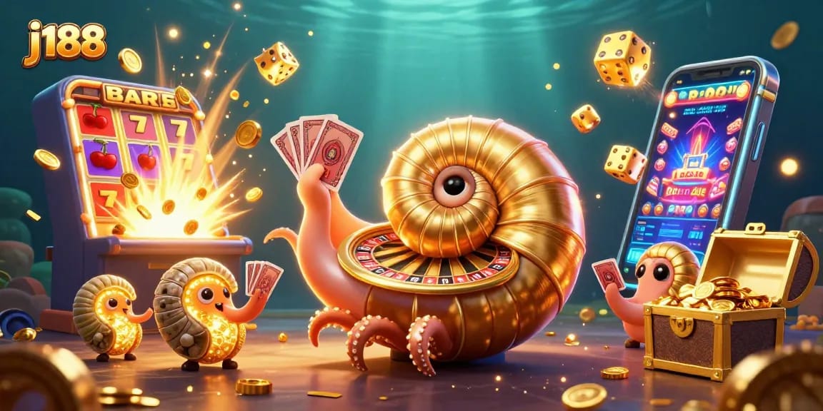 Spin to win with j188's vibrant 3D casino scene featuring exciting games and rewards.