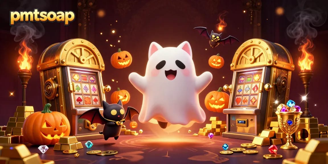 Join the excitement of gambling with pmtsoap, featuring ghostly characters in a casino