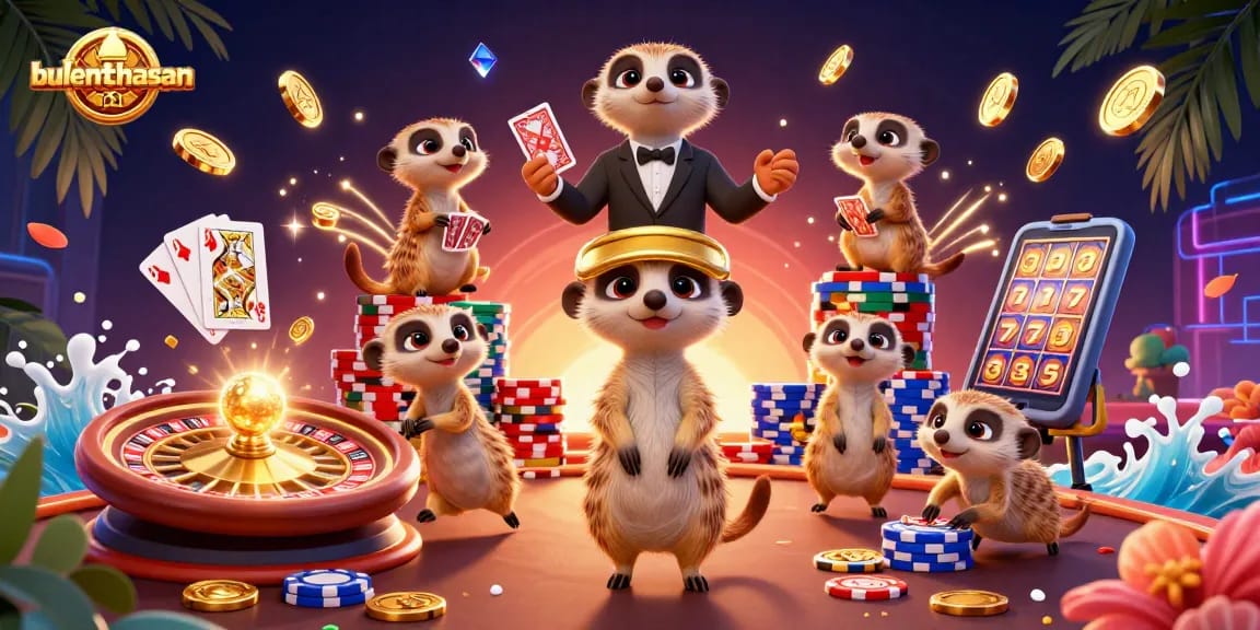 Bulenthasan showcases meerkats operating an exciting online casino environment with vibrant elements.