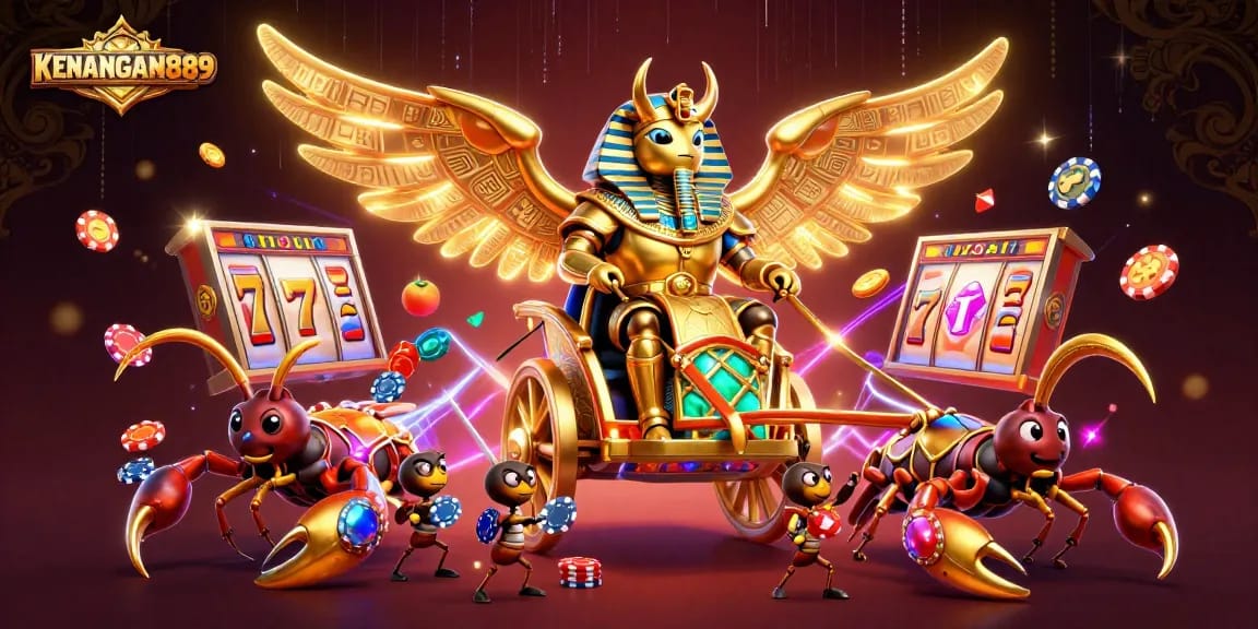 Experience the thrill of winning with KENANGAN889’s vibrant casino artwork featuring slot gameplay elements.