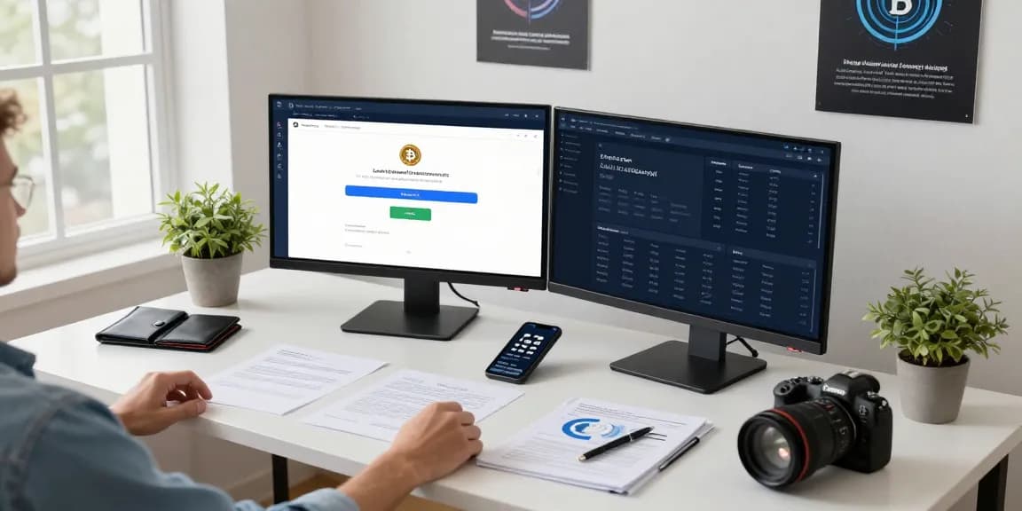 Recover lost crypto with a professional reviewing blockchain analytics in a modern workspace.