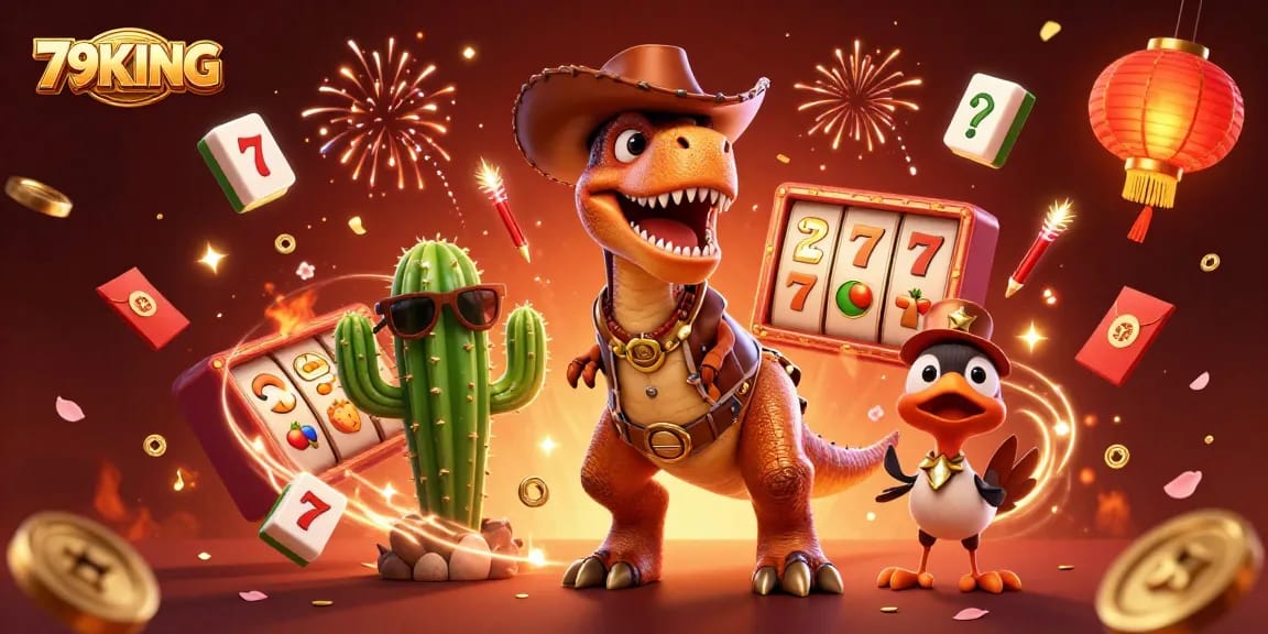 Spin the 79KING slots with a dynamic T-Rex and friends, celebrating big wins!