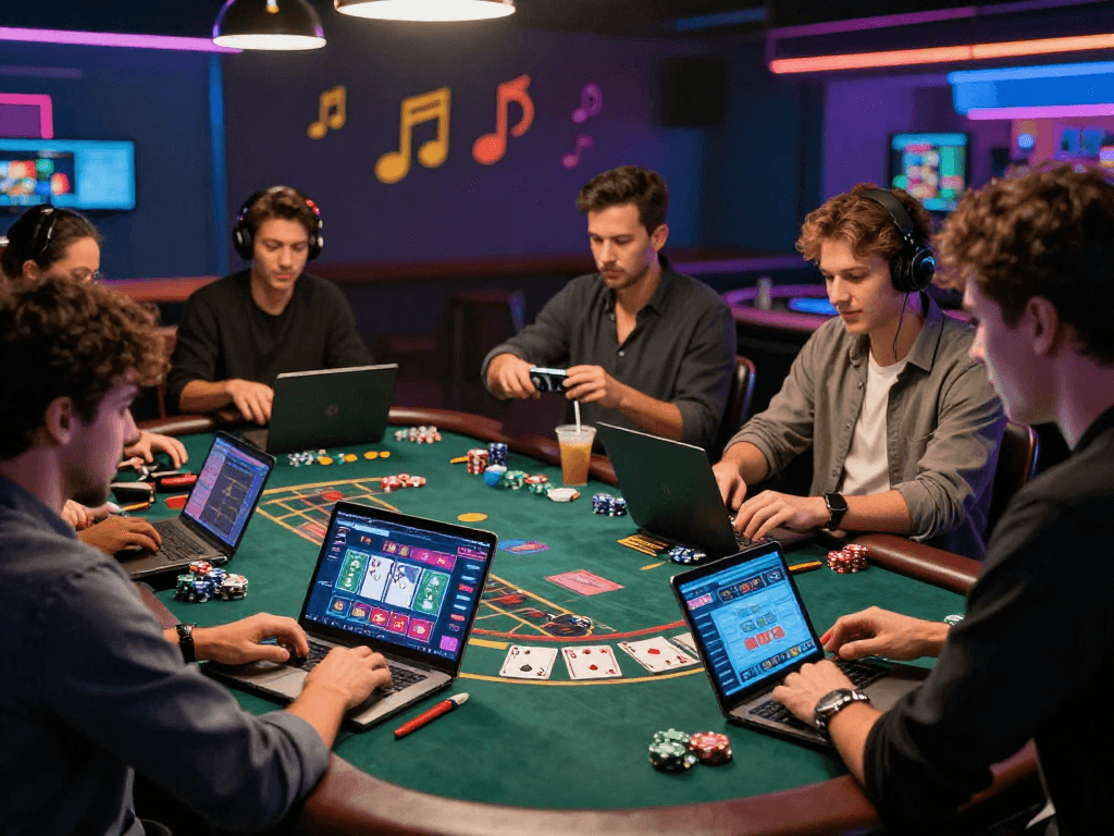 Giocatori entusiasti nei migliori casino non AAMS mentre si divertono al tavolo di blackjack online.
