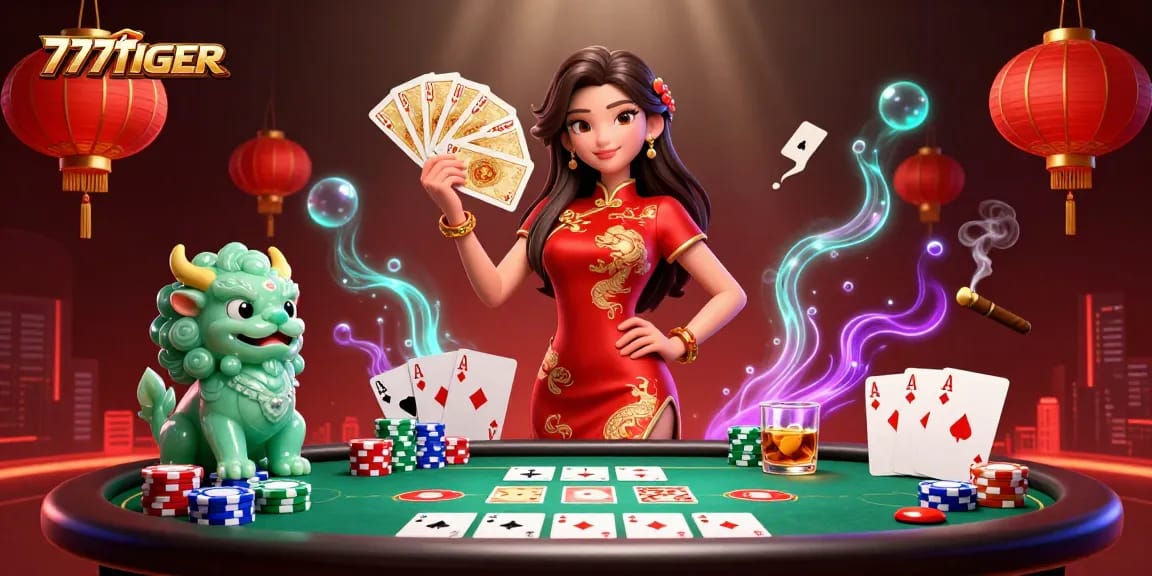 Win big at 777TIGER with a captivating scene of poker excitement and casino glamour.