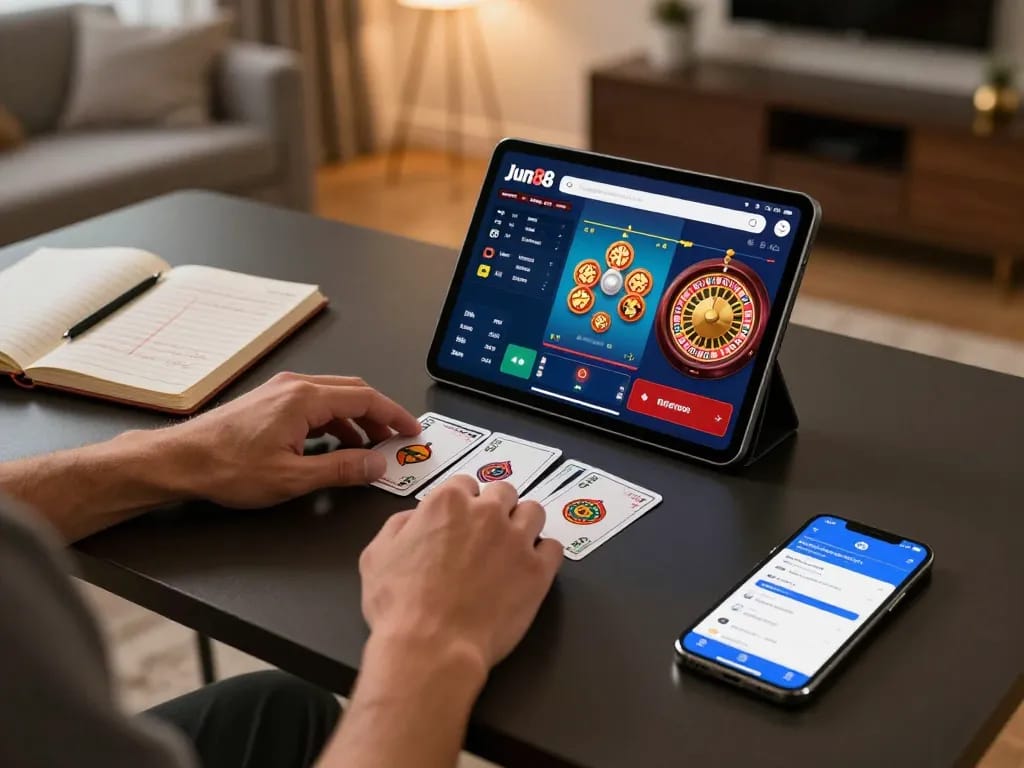 Engaging with jun88 pizza app for mobile betting in a cozy home setting.