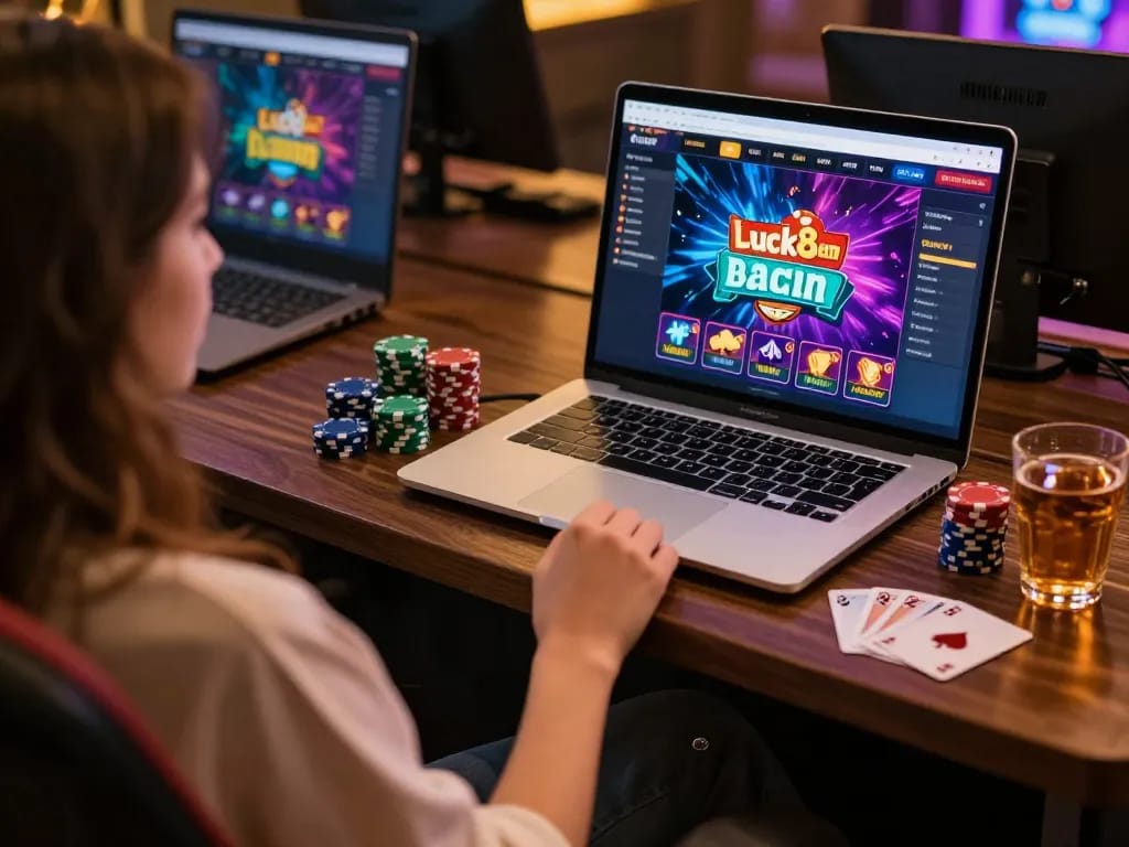 Playing poker on Luck8com with an engaging online casino interface and cozy atmosphere.