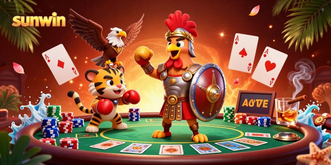 Experience the excitement of poker with sunwin in this dynamic 3D casino scene featuring colorful elements.