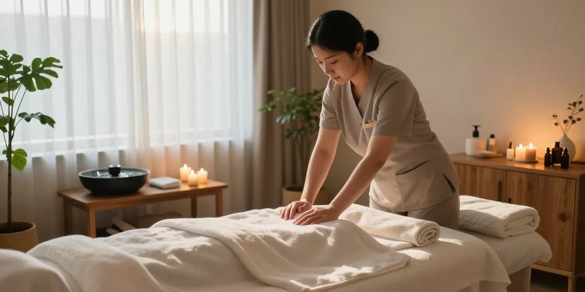 Relaxing wellness spa setting preparing for 서울출장마사지 with calming essentials and soft lighting.