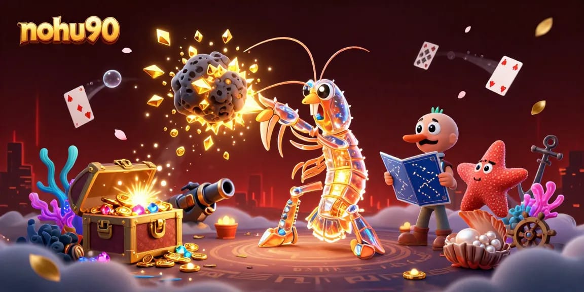 Nohu90 casino scene featuring a galactic samurai shrimp amidst exploding treasure, enhancing gaming excitement.