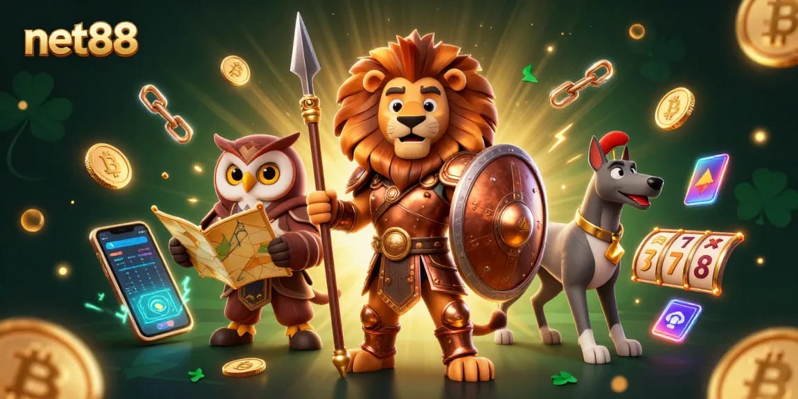 Engage with net88's thrilling casino experience featuring games and strategies in a vibrant 3D scene.