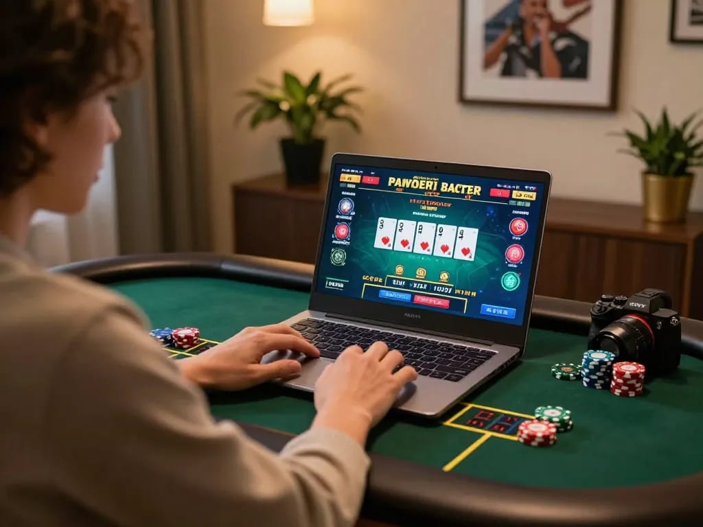 Engaged player enjoying live dealer baccarat on 79win's online platform, showcasing strategic gameplay.