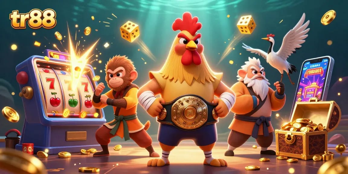 Experience thrilling tr88 gambling action with vibrant characters and explosive casino elements.