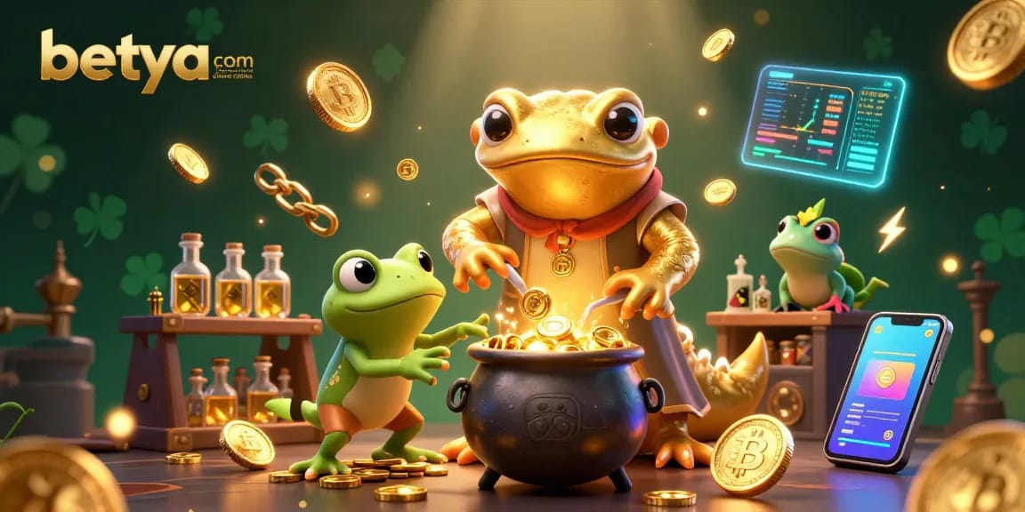 Engage with betya.com real money online casino through this vibrant 3D casino scene featuring magical alchemy.