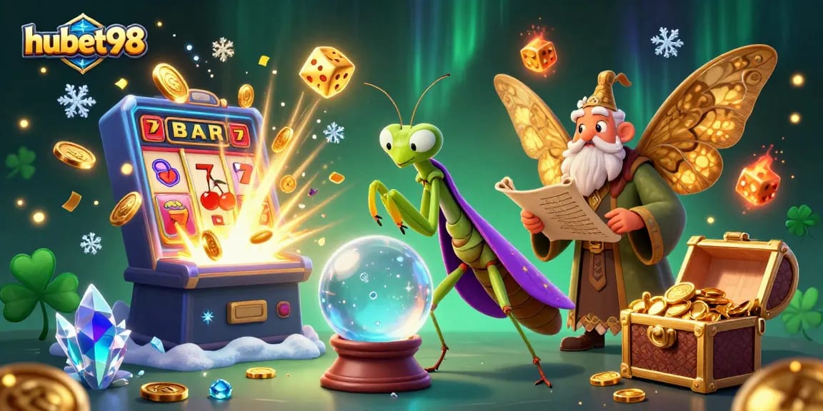 Win big with hubet98 in this vibrant 3D casino illustration showcasing a dynamic scene of fortune