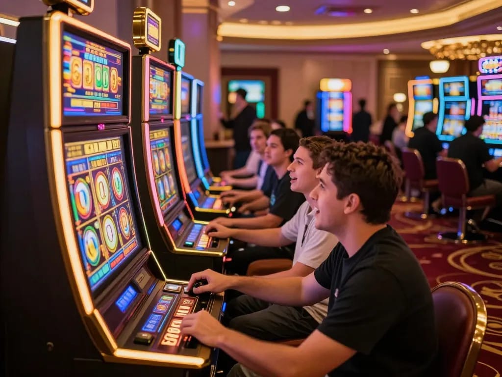 Engaged players experiencing the thrill of slot bet 400 at a lively casino.