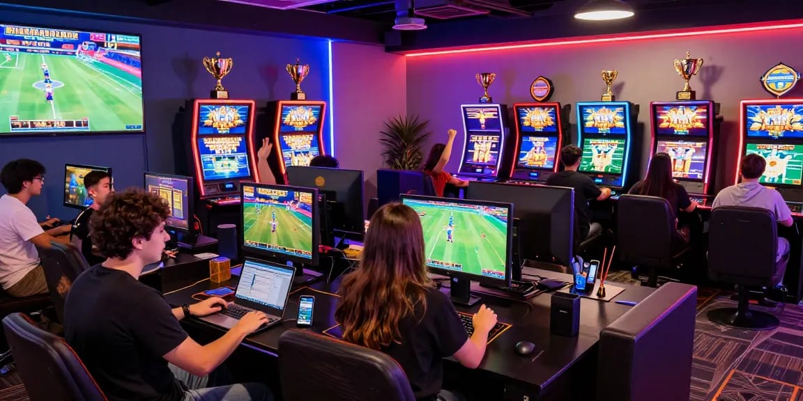 Exciting scene at https://79club.dev/, showcasing players enjoying live casino games and online gambling in a vibrant gaming lounge.