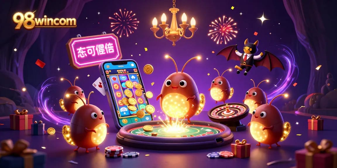 Engage with exciting games at 98wincom, featuring glowing elements and colorful slots!