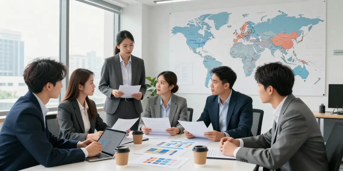 Transportunternehmen Dortmund: Team arbeitet an internationalen Transportlösungen in einem modernen Büro.