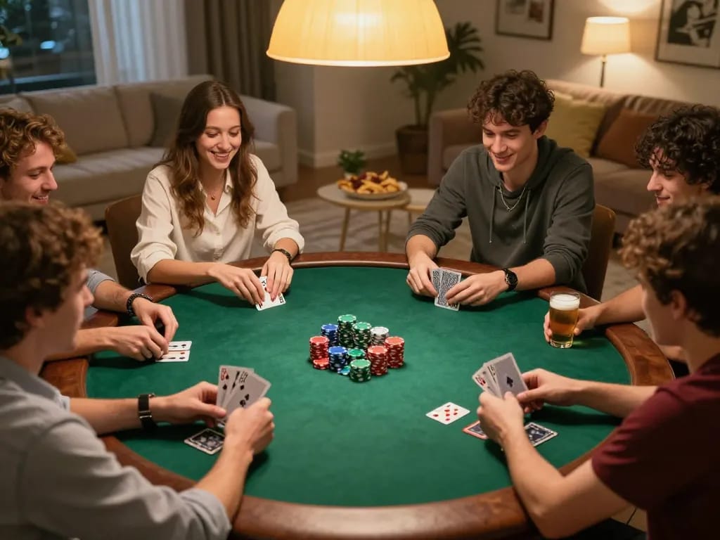 FA88 poker game night with friends enjoying chips and cards in a cozy setting