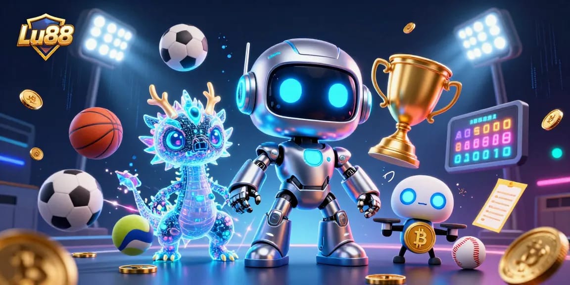 Engage in thrilling Lu88 gaming action with a dynamic 3D illustration showcasing casino elements.