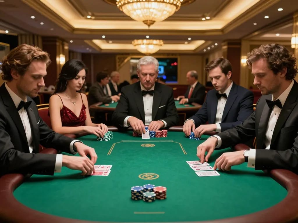 Players engaging in a high-stakes poker game at xx88 casino, showcasing thrilling gameplay.