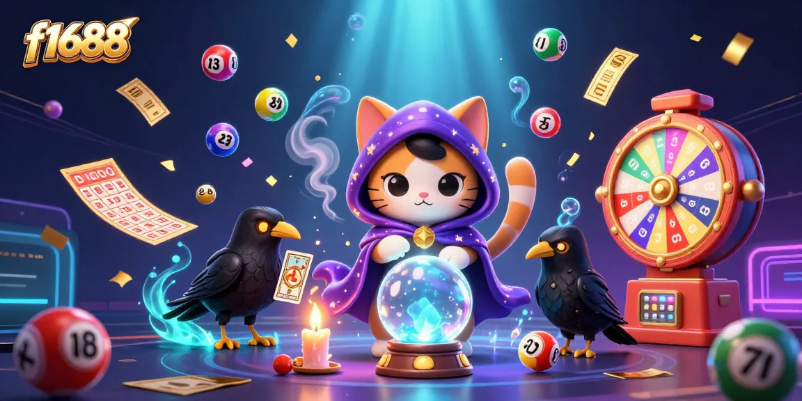 Engage with F1688's vibrant lottery experience, featuring colorful balls and a mystical cat!