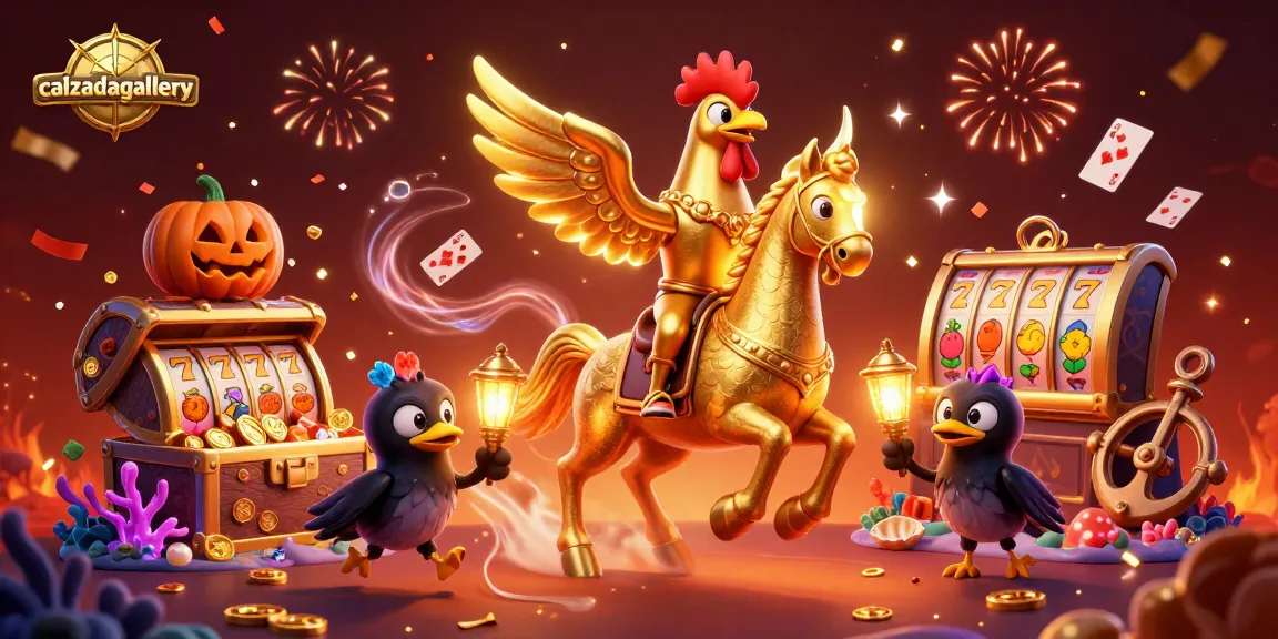 Join the excitement at calzadagallery with a golden rooster leading a vibrant casino adventure.