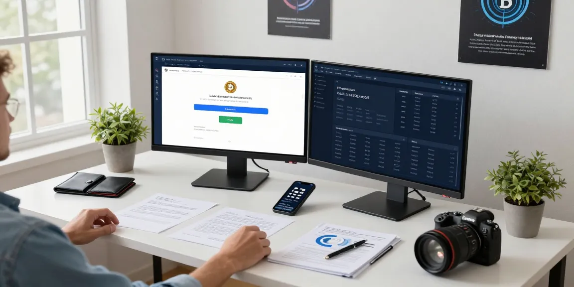 Recover lost crypto with a professional reviewing blockchain analytics in a modern workspace.