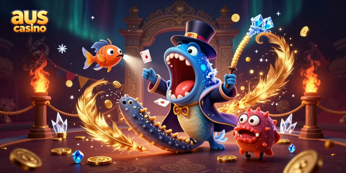 Engaging scene featuring aus casino magic with deep-sea creatures performing thrilling card tricks.