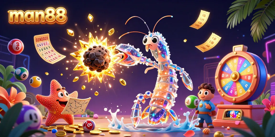 Experience thrilling gambling fun with man88's colorful lottery scene, featuring vibrant game elements galore.