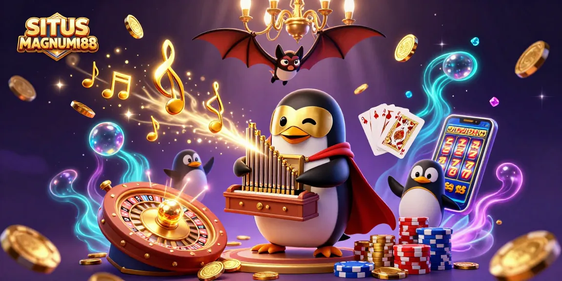 SITUS MAGNUM188 offers dazzling casino action with animated 3D creatures amidst cascading coins and vibrant gameplay.