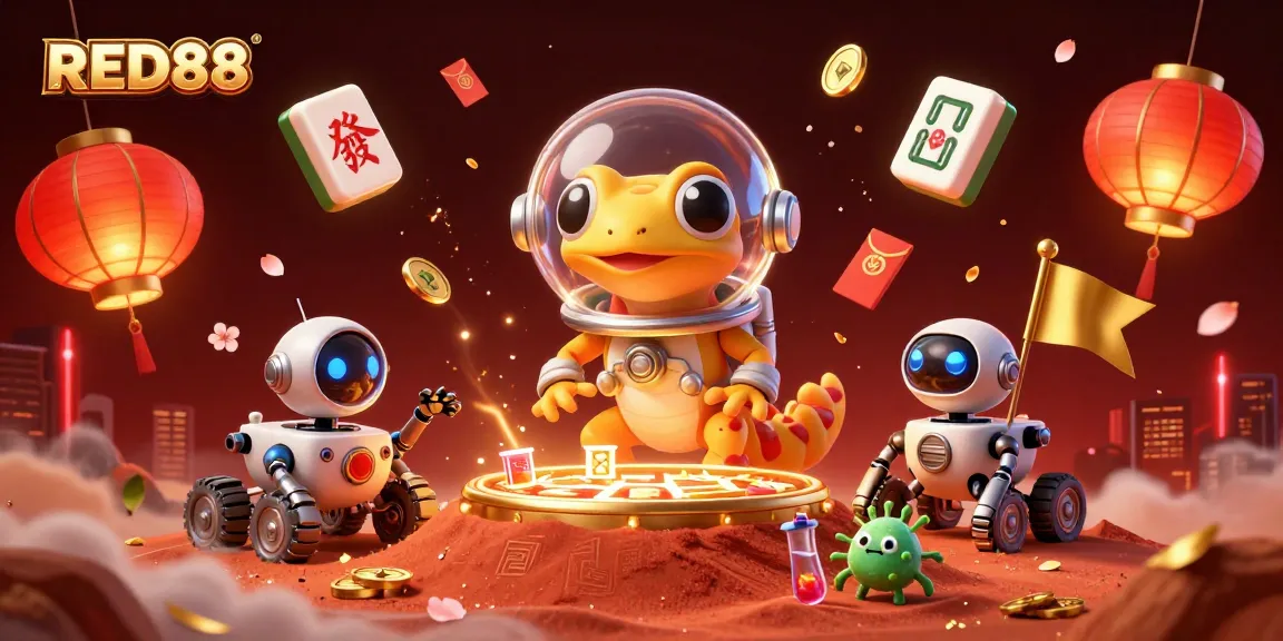 Experience the excitement of RED88 with a Martian gecko uncovering a golden casino in stunning detail.