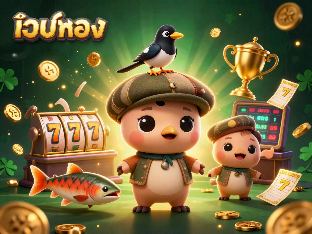 Engage with เว็บตรง gaming excitement featuring a cute baby Nessie and magpie in a rich casino scene.