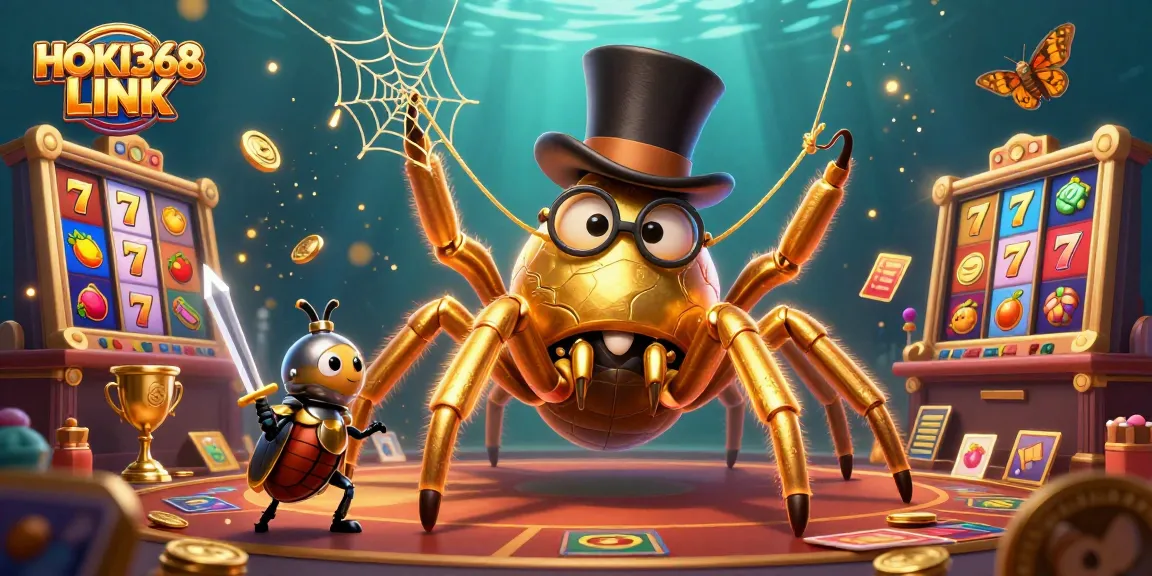Experience HOKI368 LINK with a golden tarantula, beetle knight, and exciting casino elements.