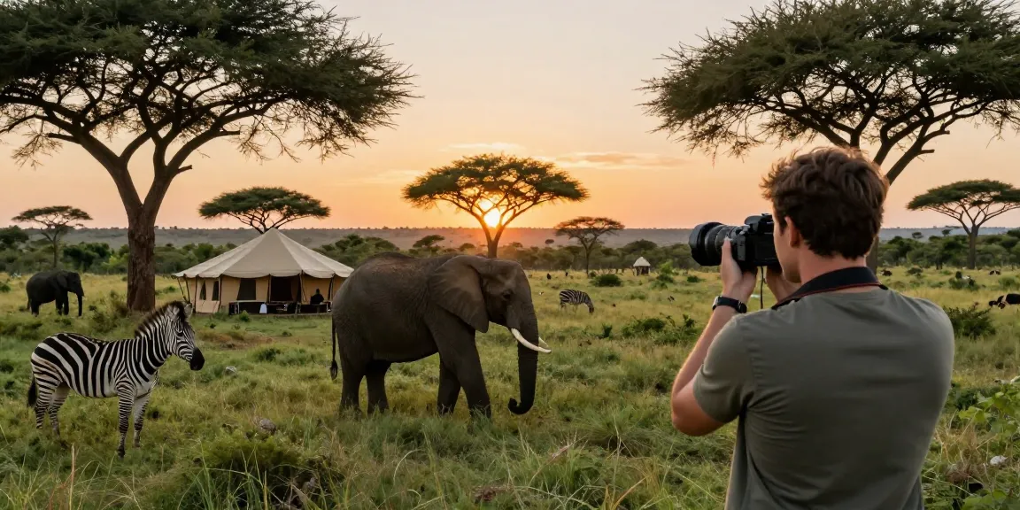 NAGA2000 traveler capturing wildlife in Kidepo Valley National Park during sunset.