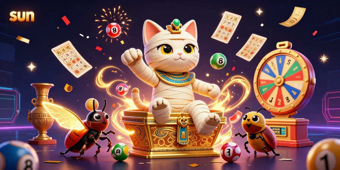 Experience thrilling gameplay at Sun, featuring an Egyptian mummy cat in a vibrant casino.