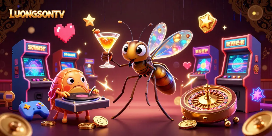 LUONGSONTV showcases a bustling casino scene with cartoon characters in vibrant detail.