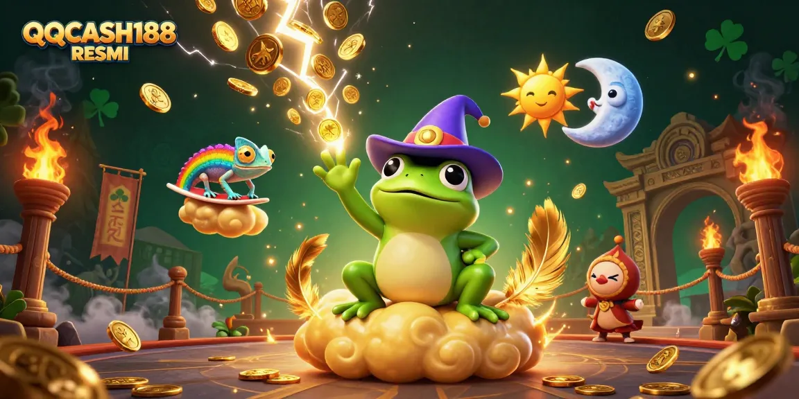 Unleash the excitement with QQCASH188 RESMI, featuring magical creatures amidst a storm of golden coins.