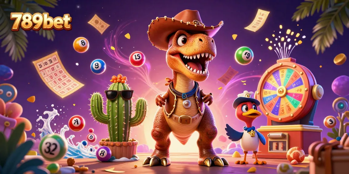 Join the fun with 789bet as the cowboy dinosaur and friends engage in vibrant lottery activities!