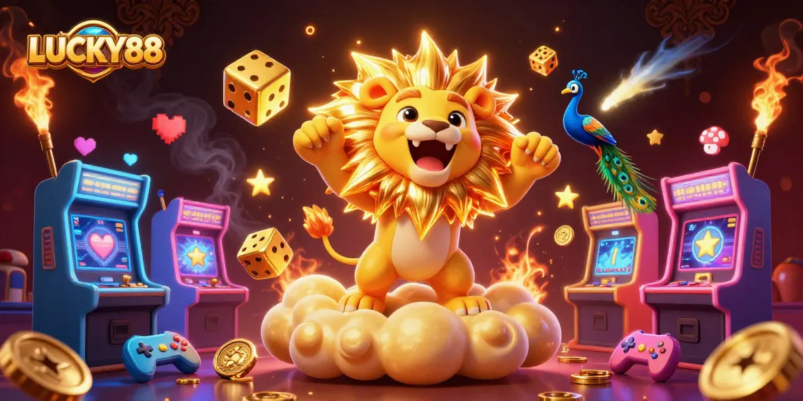 Experience thrilling jackpots with LUCKY88 in this vibrant 3D casino scene, featuring dynamic elements.